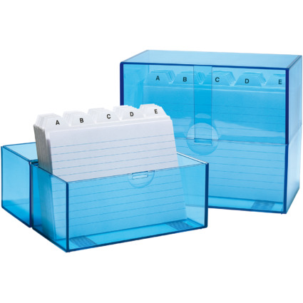 WEDO Karteikasten A6 quer, blau-transparent, bestckt