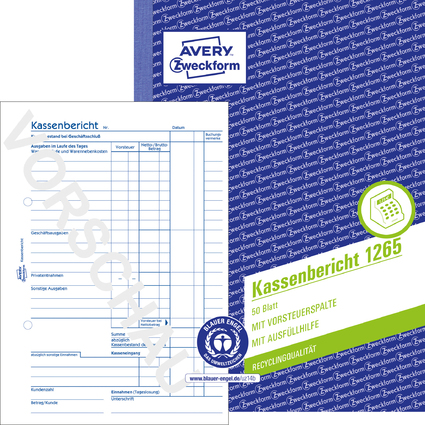 AVERY Zweckform Recycling-Formularbuch "Kassenbericht", A5