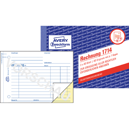 AVERY Zweckform Formularbuch "Rechnung", SD, 2 x 40 Blatt