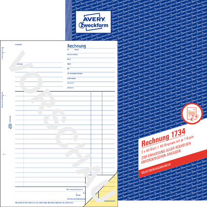 AVERY Zweckform Formularbuch "Rechnung", SD, 2 x 40 Blatt