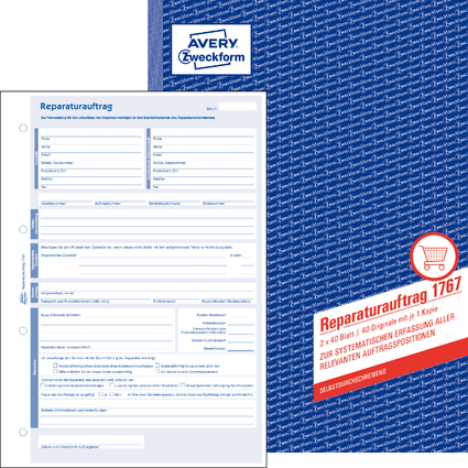 AVERY Zweckform Formularbuch "Reparaturauftrag", DIN A4, SD