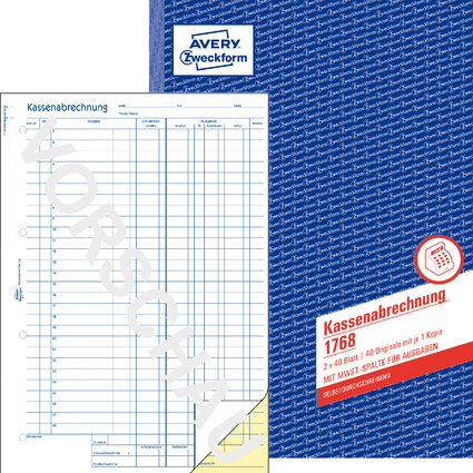 AVERY Zweckform Formularbuch "Kassenabrechnung", A4