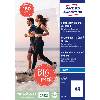 AVERY Zweckform Inkjet-Foto-Papier, DIN A4, 180 g/qm, wei