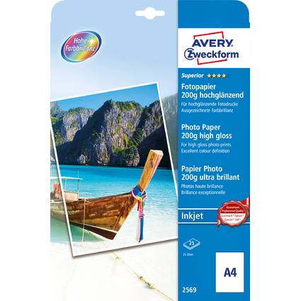 AVERY Zweckform InkJet-Photo-Papier A4, 200g, hochglnzend