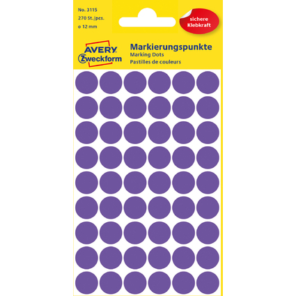 AVERY Zweckform Markierungspunkte, Durchmesser: 12 mm, lila
