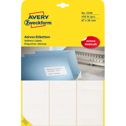 AVERY Zweckform Adress-Etiketten, 67 x 38 mm, auf Bogen