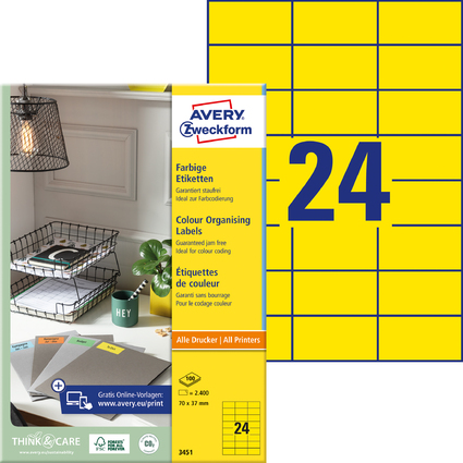 AVERY Zweckform Universal-Etiketten, 70 x 37 mm, gelb