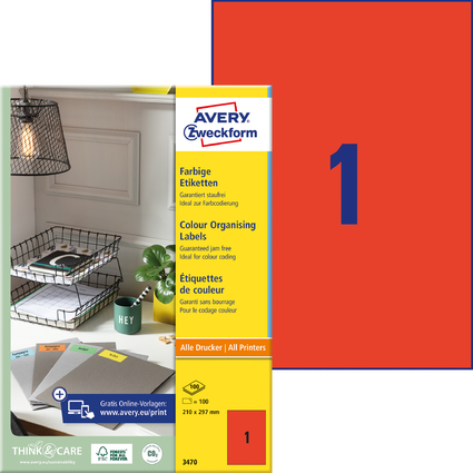 AVERY Zweckform Universal-Etiketten, 210 x 297 mm, rot