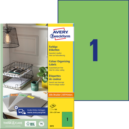 AVERY Zweckform Universal-Etiketten, 210 x 297 mm, grn