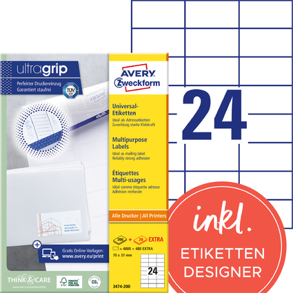 AVERY Zweckform Universal-Etiketten, 70 x 37 mm, wei