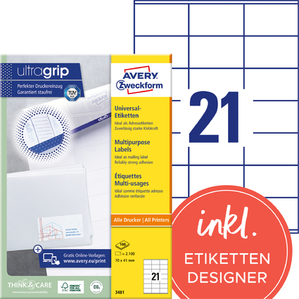 AVERY Zweckform Universal-Etiketten, 70 x 41 mm, wei