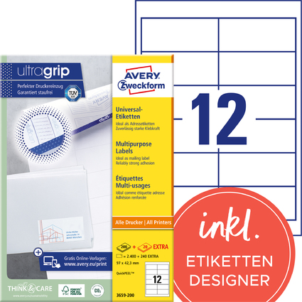 AVERY Zweckform Universal-Etiketten, 97 x 42,3 mm, wei