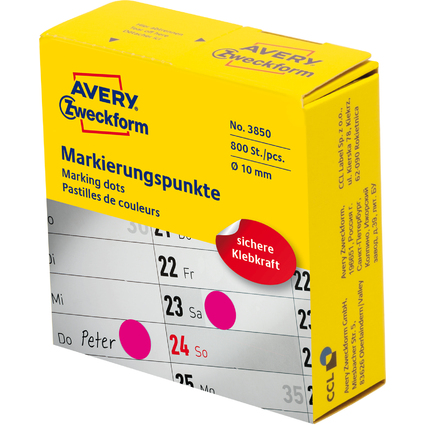 AVERY Zweckform Markierungspunkte, 10 mm, magenta, Spender