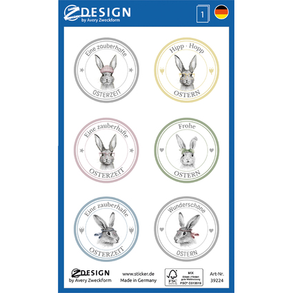 AVERY Zweckform ZDesign Oster-Sticker "Hasen-Buttons"