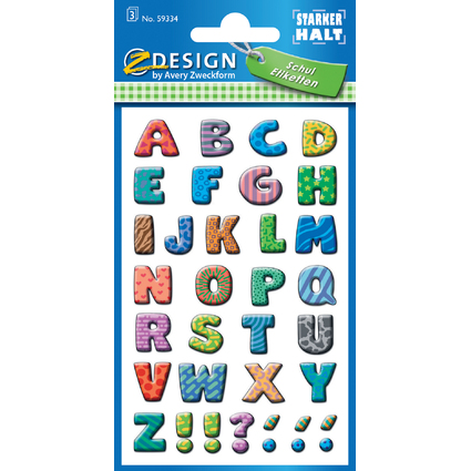 ZDesign SCHOOL Buchstaben-Etiketten, Buchstaben: A-Z, bunt