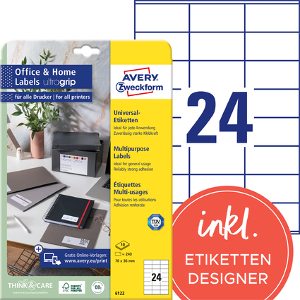 AVERY Zweckform Universal-Etiketten Office&Home, 70 x 36 mm