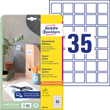 <small>AVERY Zweckform Kennzeichnungs-Etiketten 35 x 35 mm weiß (6251-10)</small>