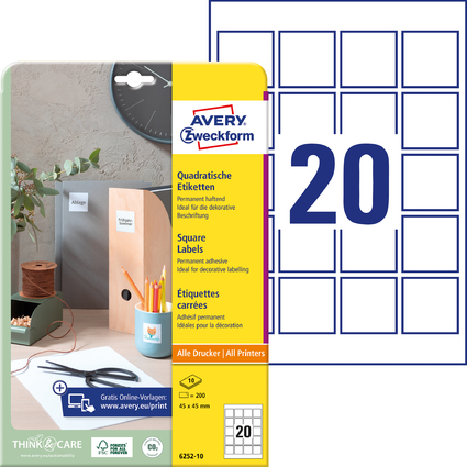 <small>AVERY Zweckform Kennzeichnungs-Etiketten 45 x 45 mm weiß (6252-10)</small>
