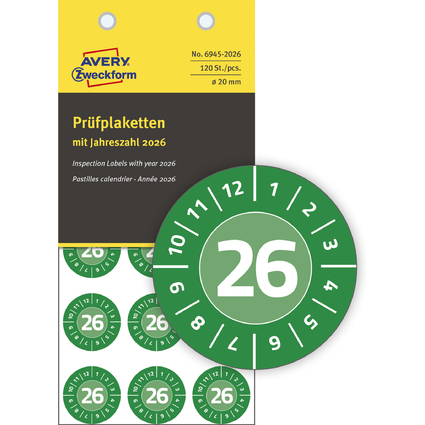 AVERY Zweckform Prfplaketten, 2026, NoPeel, grn, 20 mm