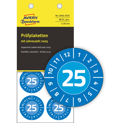 AVERY Zweckform Prfplaketten, 2025, NoPeel, blau, 30 mm