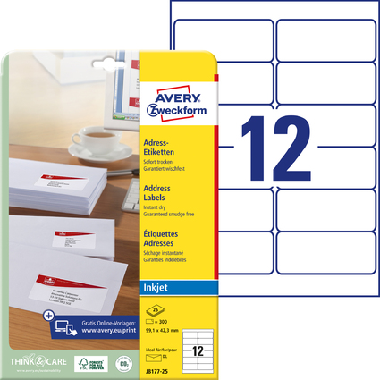 AVERY Zweckform Inkjet Adress-Etiketten, 99,1 x 42,3 mm