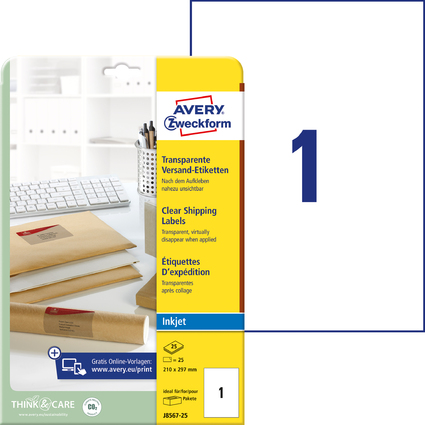 AVERY Zweckform Transparente Adress-Etiketten, 210 x 297 mm