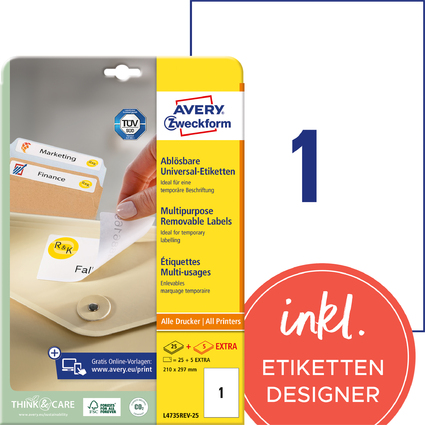 AVERY Zweckform Universal-Etiketten, 210 x 297 mm, wei