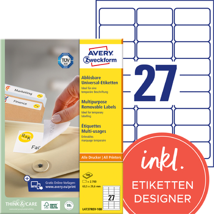 AVERY Zweckform Universal-Etiketten, 63,5 x 29,6 mm, wei