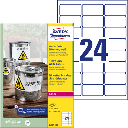 <small>AVERY Zweckform wetterfeste Etiketten 63 5 x 33 9 mm (L4773-100)</small>