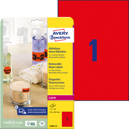 AVERY Zweckform Stick&Lift Etiketten, 210 x 297 mm, rot