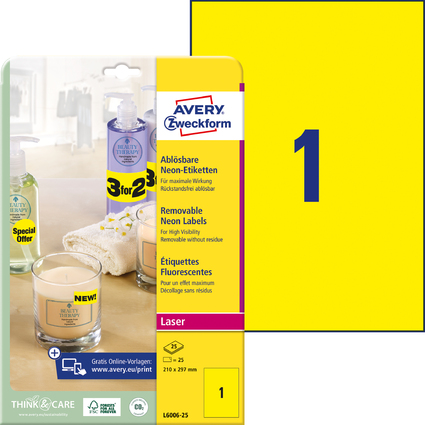 AVERY Zweckform Stick&Lift Etiketten, 210 x 297 mm, gelb