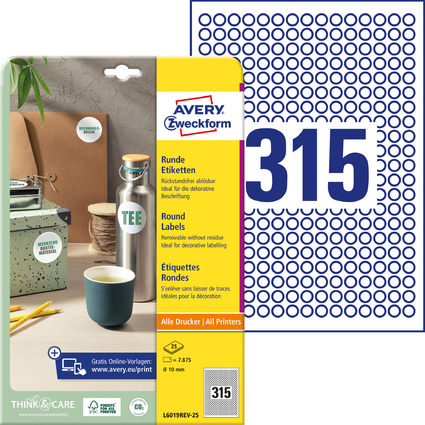 <small>AVERY Zweckform Stick+Lift Etiketten rund Durchmesser 10 mm (L6019REV-25)</small>