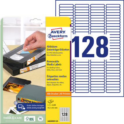 <small>AVERY Zweckform Stick+Lift Etiketten für Dia 43 2 x 8 5 mm (L6020REV-25)</small>