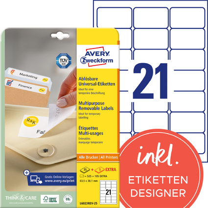 AVERY Zweckform Universal-Etiketten, 63,5 x 38,1 mm, wei