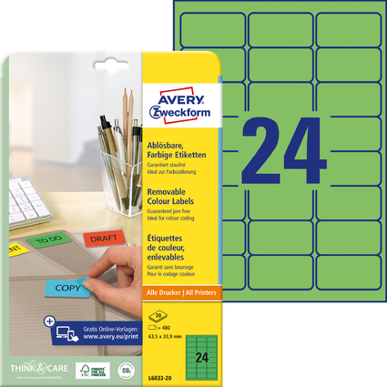 AVERY Zweckform Universal-Etiketten, 63,5 x 33,9 mm, grn