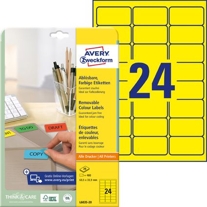 AVERY Zweckform Universal-Etiketten, 63,5 x 33,9 mm, gelb