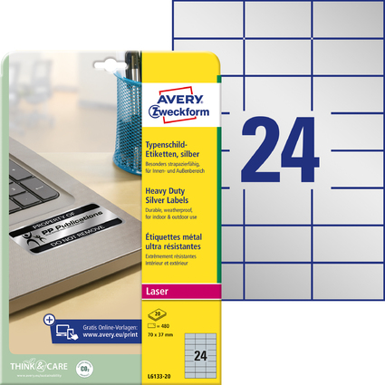 AVERY Zweckform Typenschild-Etiketten, 70 x 37 mm, silber