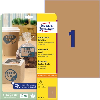 AVERY Zweckform Naturbraune Etiketten, 210 x 297 mm