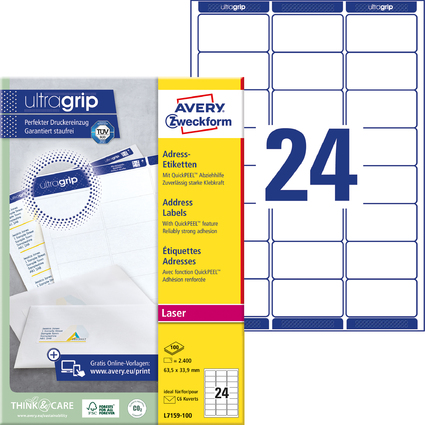 AVERY Zweckform QuickPEEL Adress-Etiketten, 63,5 x 33,9 mm