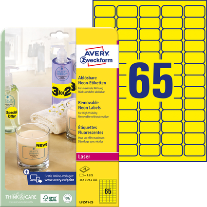 AVERY Zweckform Stick&Lift Etiketten, 38,1 x 21,2 mm, gelb