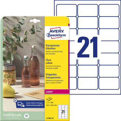 AVERY Zweckform Crystal Clear Etiketten, 63,5 x 38,1 mm