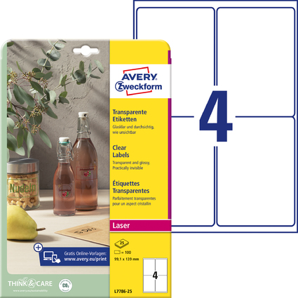 AVERY Zweckform Transparente Etiketten, 99,1 x 139 mm