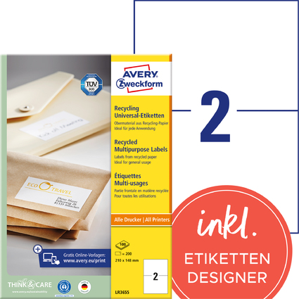 AVERY Zweckform Recycling Universal-Etiketten, 210 x 148 mm