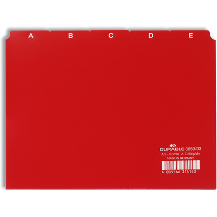 DURABLE Karteiregister A - Z, PP, A5 quer, rot, 25-teilig