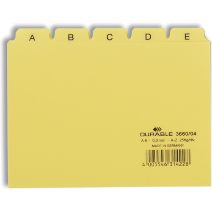 DURABLE Karteiregister A - Z, PP, A6 quer, gelb, 25-teilig