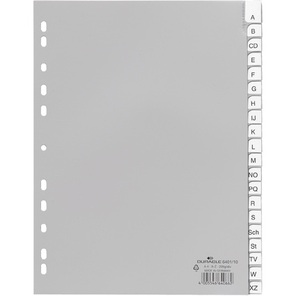 DURABLE Kunststoff-Register, A-Z, A4, 20-teilig, grau