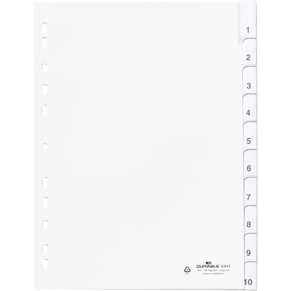 DURABLE Kunststoff-Register, A4, PP, 10-teilig, wei