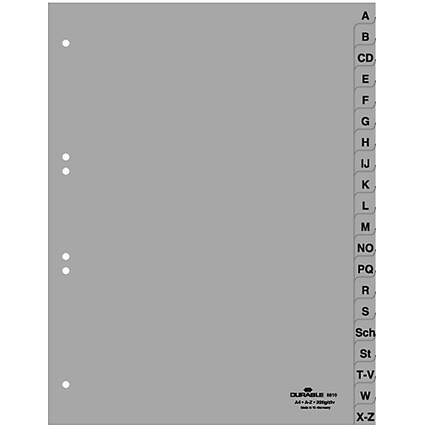 DURABLE Kunststoff-Register, A-Z, A4, PP, 20-teilig, grau