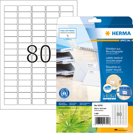 HERMA Universal-Etiketten Recycling, 35,6 x 16 mm, 20 Blatt