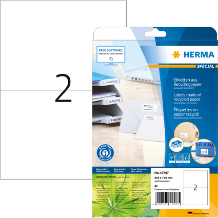 HERMA Universal-Etiketten Recycling, 210 x 148 mm, 20 Blatt